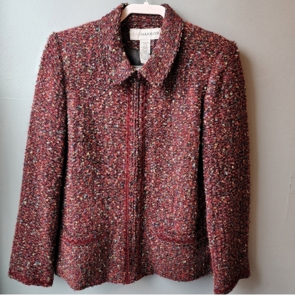 🦋 NEW Sag Harbor Womens Full Zip Jacket Collared Confetti Tweed Vintage Sz 10